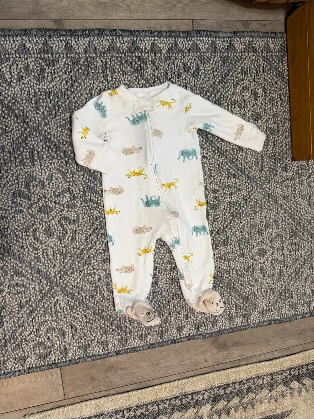 Carter's White Footed Animal Print Zip Pajamas 6 Months Baby Boy
